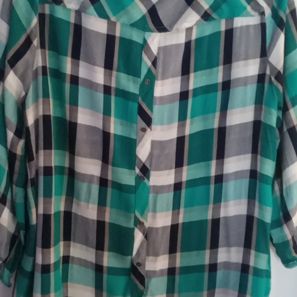 Cato Plaid Blouse in Green and Black - Picture 5 of 7